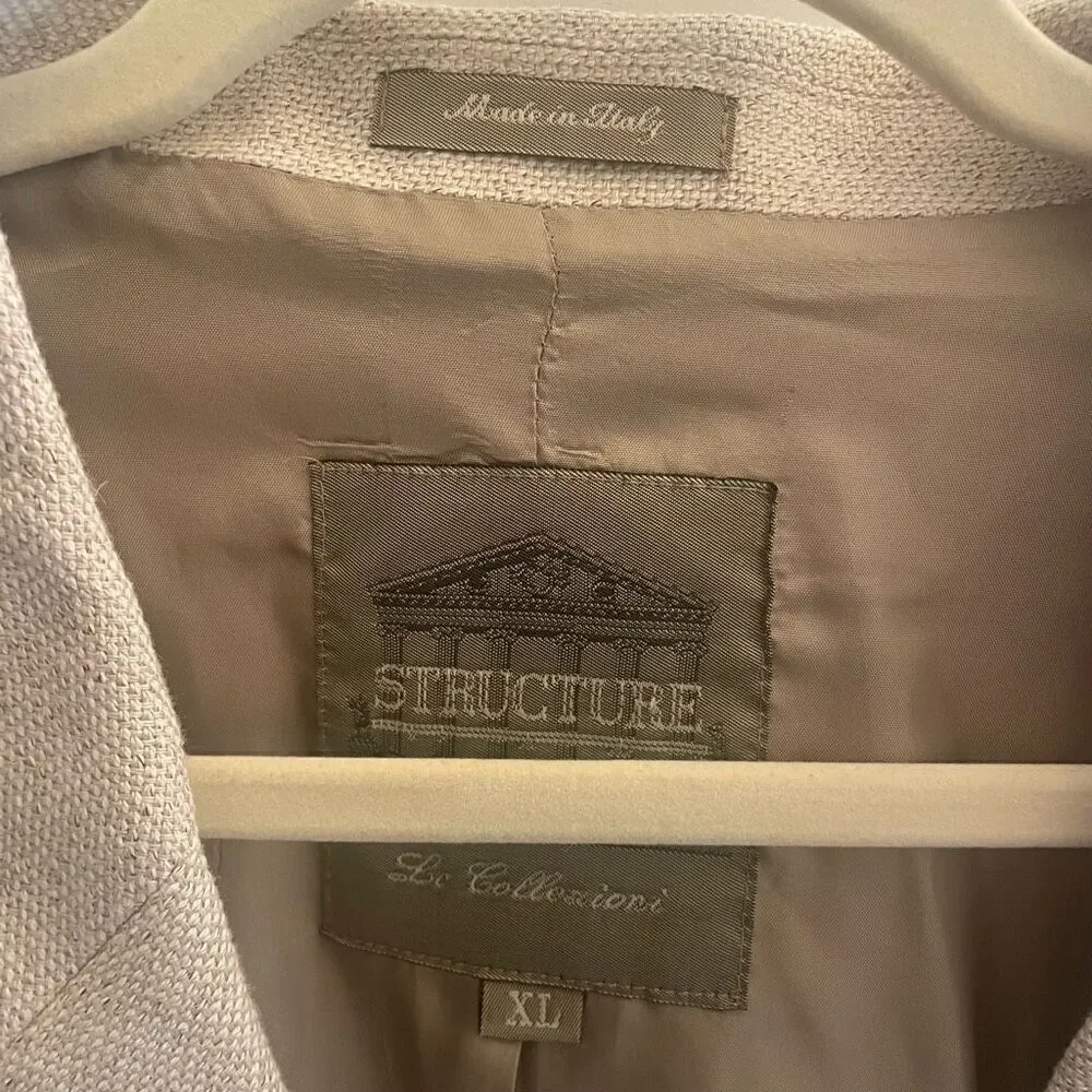 Vtg Structure Tan Khaki Linen Cotton Blend Blazer Jacket Sport Coat Men’s Sz XL